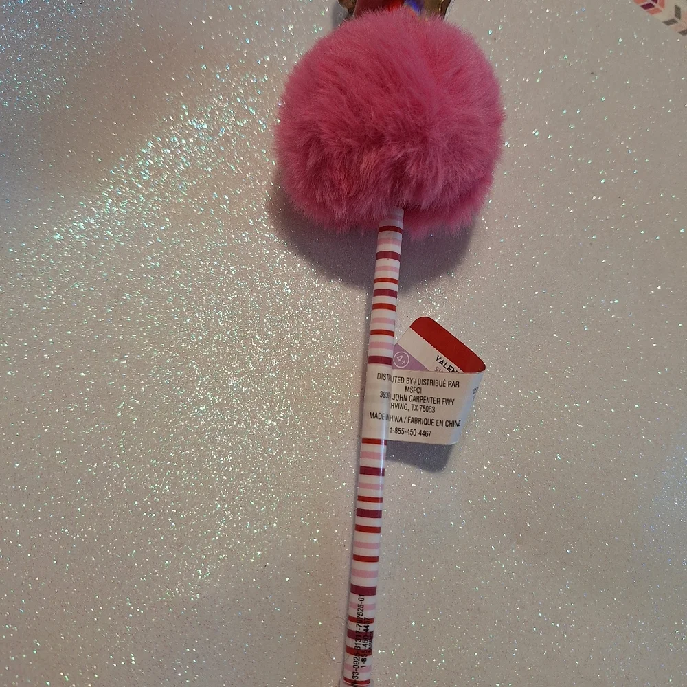 Purple Cat Heart Love Pom Pom Pen New